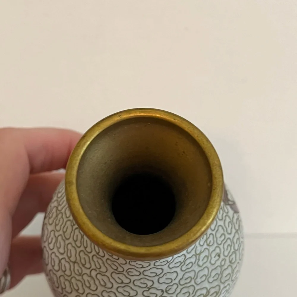 VINTAGE ASIAN CLOISONNE BRASS ENAMEL SMALL BUD VASE - Picture 5 of 9